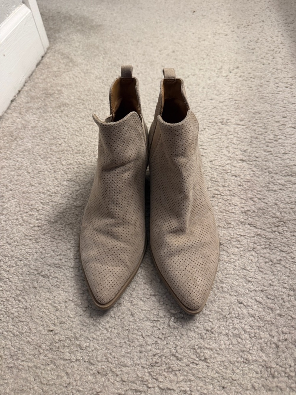 Womens Taupe Perforated Pointed Toe Ankle Boots